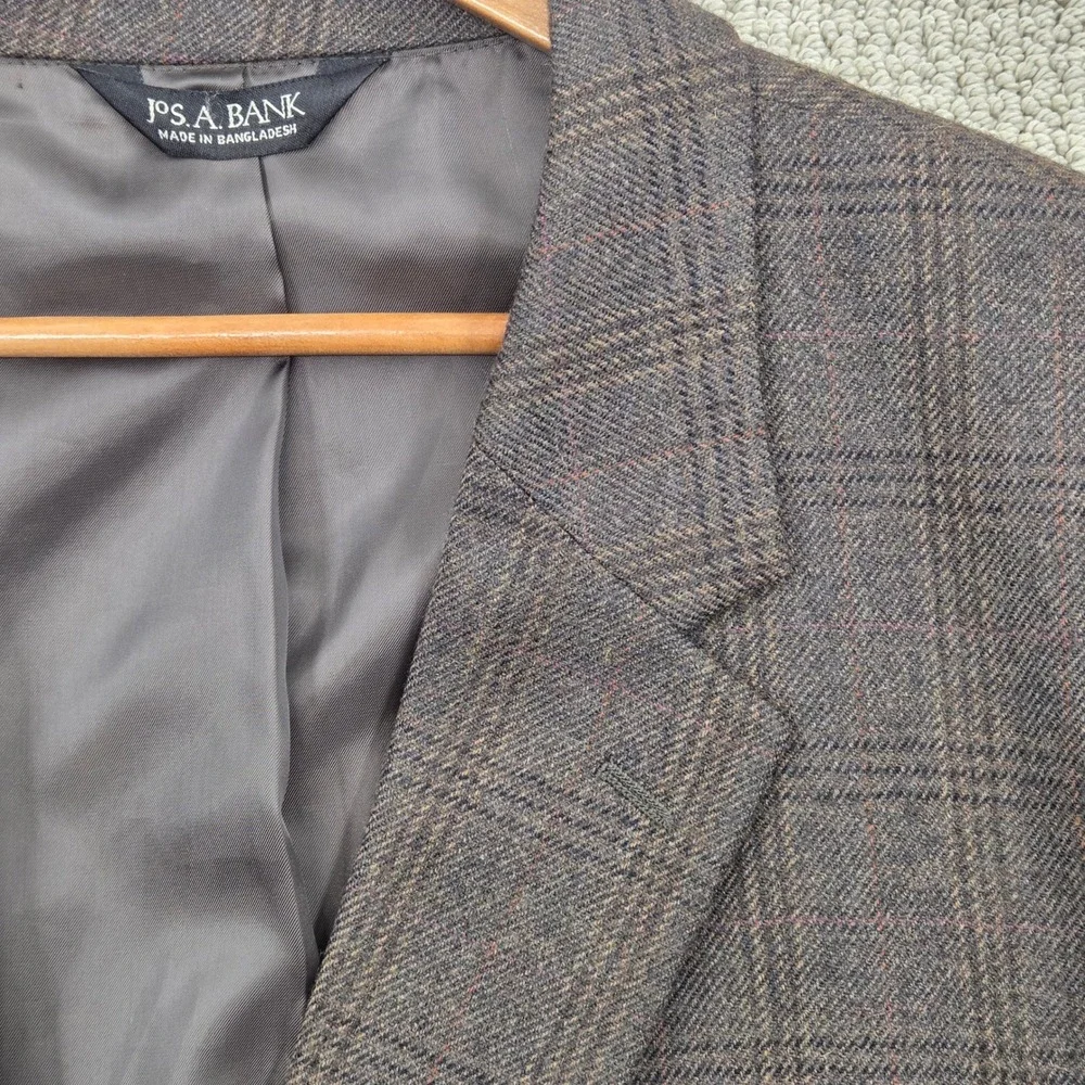 Jos A Bank Mens 52L Brown Glen Plaid 100% Wool Two Button Blazer Sport Coat